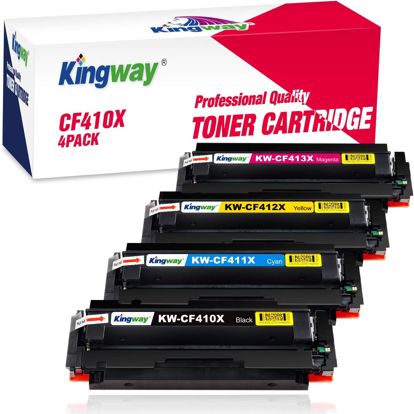 Kingway with Chip Compatible Toner Cartridge Replacement for HP 410A CF410A CF410X CF411X CF412X CF413X Work with Laserjet Pro MFP M477fdw M477fnw M477fdn M452dw M452dn M452nw M377dw (4 Pack)