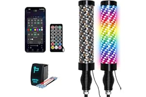 Elesovu 2PCS 1FT Fat Whip Lights with Spring Base, Thick LED Whip Lights with App & Remote Control,Spiral RGB Chasing Lighted Antenna Whips with Rocker Switch,Music Whip Light for UTV ATV Can-Am Truck