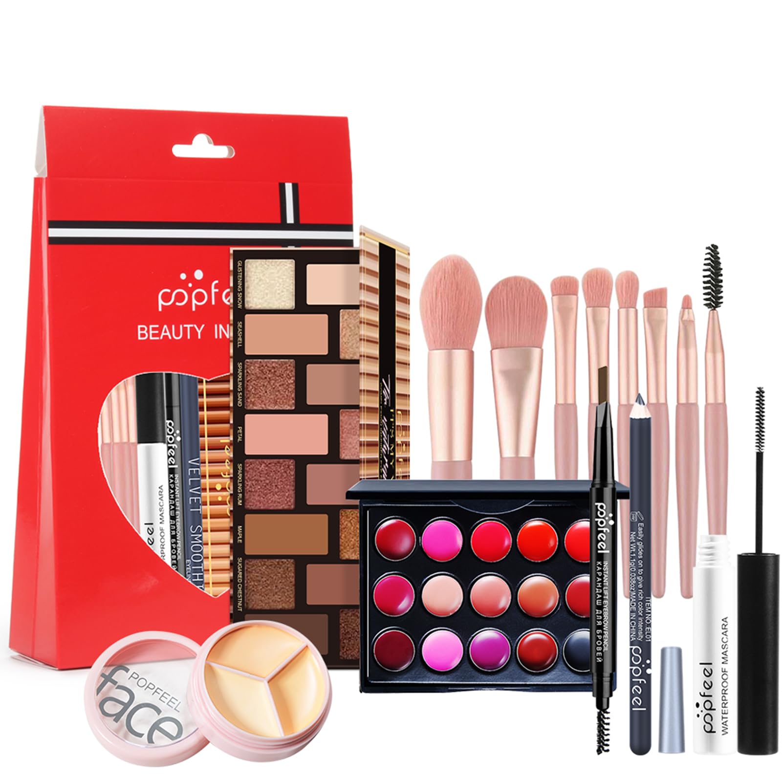 Joyeee Makeup Gift Set, 14 Pcs Full Kit Come with Eyeshadow Lipstick Lipgloss Concealer etc, for Face Eyes Lip, Complete Starter Bundle for Women and Girls, Portable Beauty Set with Storage Bag#1