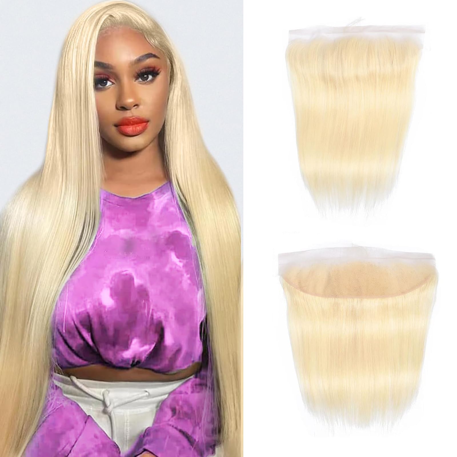 613 Transparent Lace Frontal Invisible Skinlike 13x4 Swiss Lace Closure Pre-Plucked with Baby Hair 12A Brazilian Straight Human Hair Ear To Ear Blonde Free Part 20 Inch