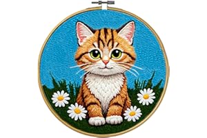 Eflin Punch Needle Kits Adults Beginner - Needlepoint Kits for Adults, Cute Cat & Daisy Pattern, Natural Bamboo Hoop, Yarns, Tools, Craft Kits for Beginners, Rare Gift for Crafts, Decors, Festivals