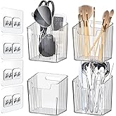 4 Pack Wall Organizers and Storage - Clear Acrylic Cabinet Door Organizer Bins, Adhesive Remote Control Holder, Space-Saving Stackable Wall Storage for Bathroom, Kitchen, Pantry, RV, Dorm, Office