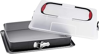 Probus Blechkuchen-Springform mit Transporthaube, antihaftbeschichtete Rechteck-Springform mit hohem Rand und Auslaufschutz, inkl. praktischer Tragehaube mit Soft-Griffen, Menge: 1 Stück