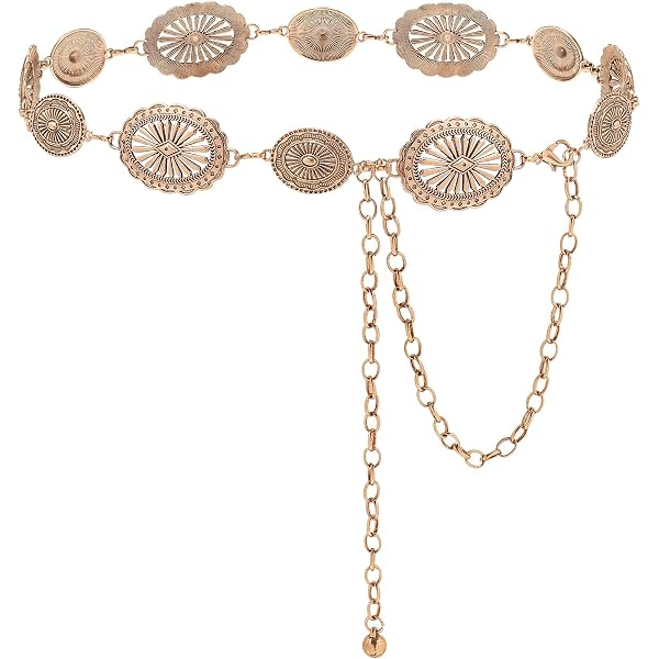 Western Floral Concho Waist Belt with Chain Accents Adjustable Fit Emulily Western Concho Fashion Chain Belt Western Flower  main image 4