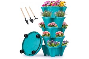 GameXcel Vertical Planter Tower - 5 Tier Stackable Garden Planters with Wheels and Tools Plant Pots for Strawberry Herb Flowe