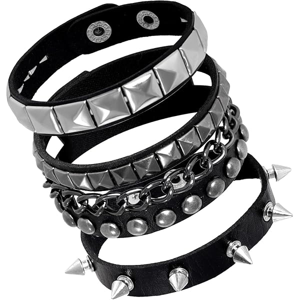 Amazon.com: PEOVLVN 3 Pcs Punk Bracelets, Leather Studded