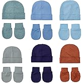Baby Hats and Baby Mittens Infant Newborn Hats Cotton Beanie No Scratch Gloves Set Hospital Hat for Baby Boys Girls 0-6 Months,Newborn Essentials