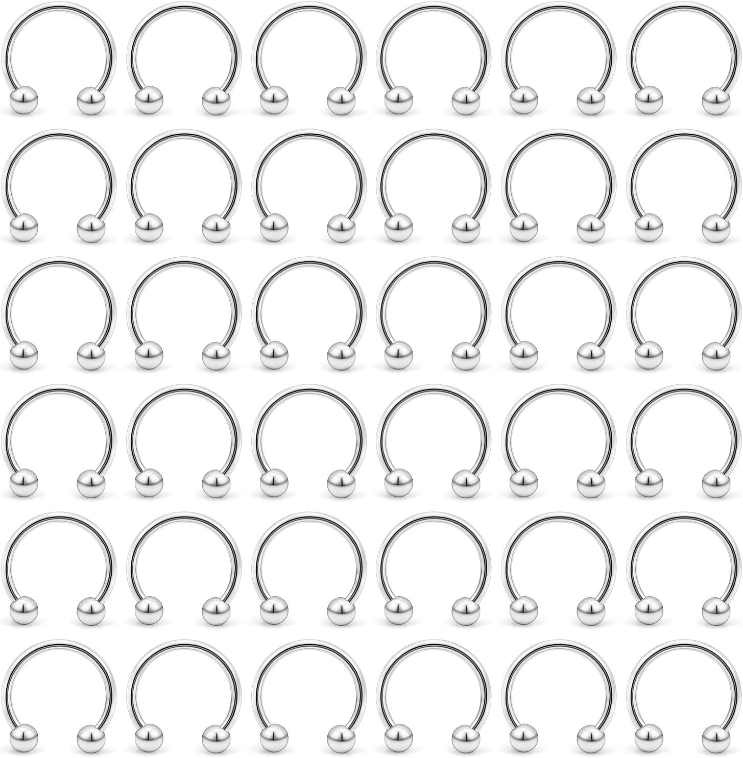 Ftovosyo Tragus Hoop Earrings 16g 36PCS Surgical Steel Septum Hoop Rings Lip Cartilage Helix Conch Horseshoe Barbell Earring Piercing Jewelry for Women Men 6mm 8mm 10mm 12mm
