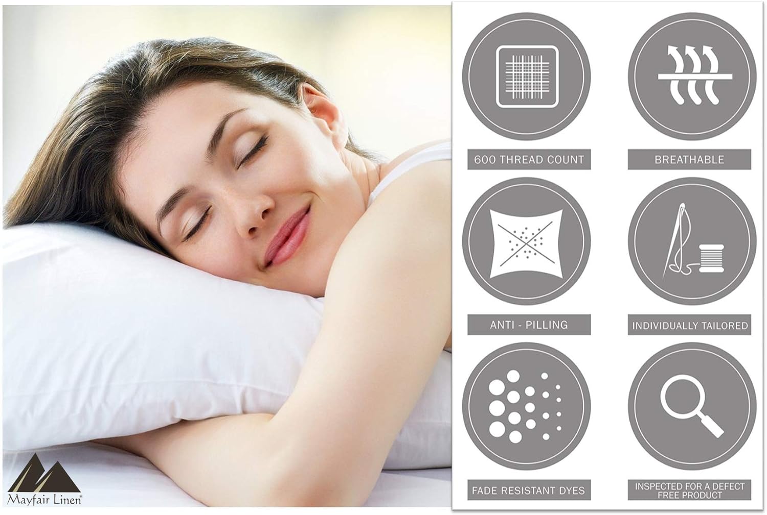 Mayfair Linen 100% Egyptian Cotton Sheets, Ivory Queen Sheets Set, 600 Thread Count Long Staple Cotton, Sateen Weave for Soft and Silky Feel, Fits Mattress Upto 18'' DEEP Pocket: Home & Kitchen