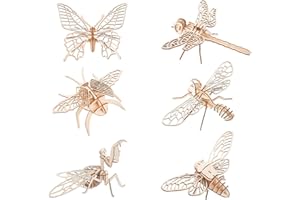 I-CHONY 3D Wooden Insect Puzzle - 6 Piece Set Insect Animal Skeleton Assembly Model Puzzle - DIY Wooden Crafts 3D Puzzle - STEM Toys Gifts for Kids and Adults Teens Boys Girls
