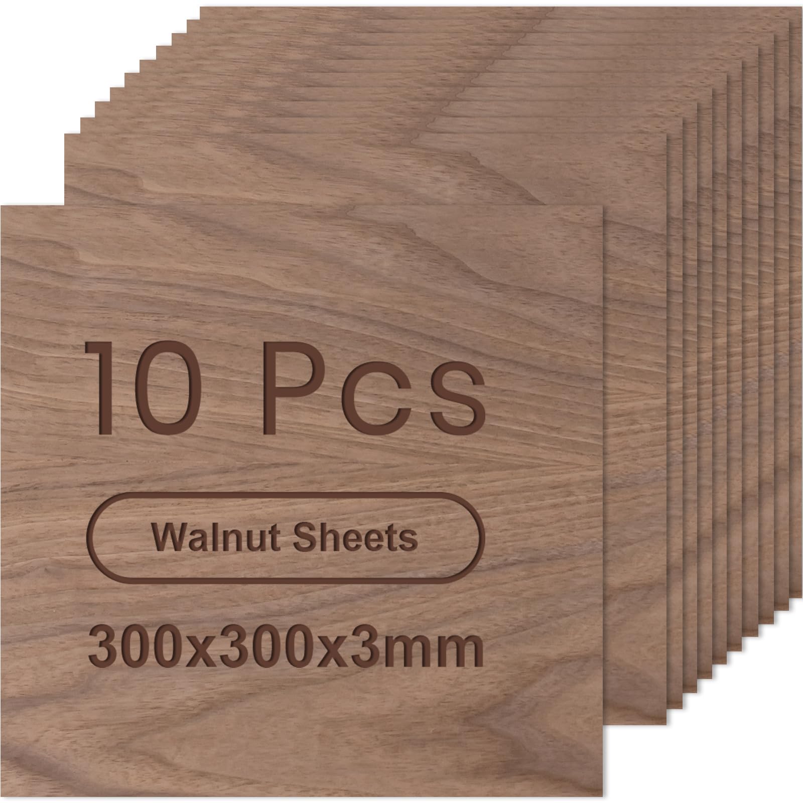 ROWOOD Walnut Plywood Sheets 10PCS 300x300x3mm Laser Engraving Materials Plywood Board for Model Making DIY Wooden Crafts Ideal for Laser Cutting Wood Burning Painting CNC