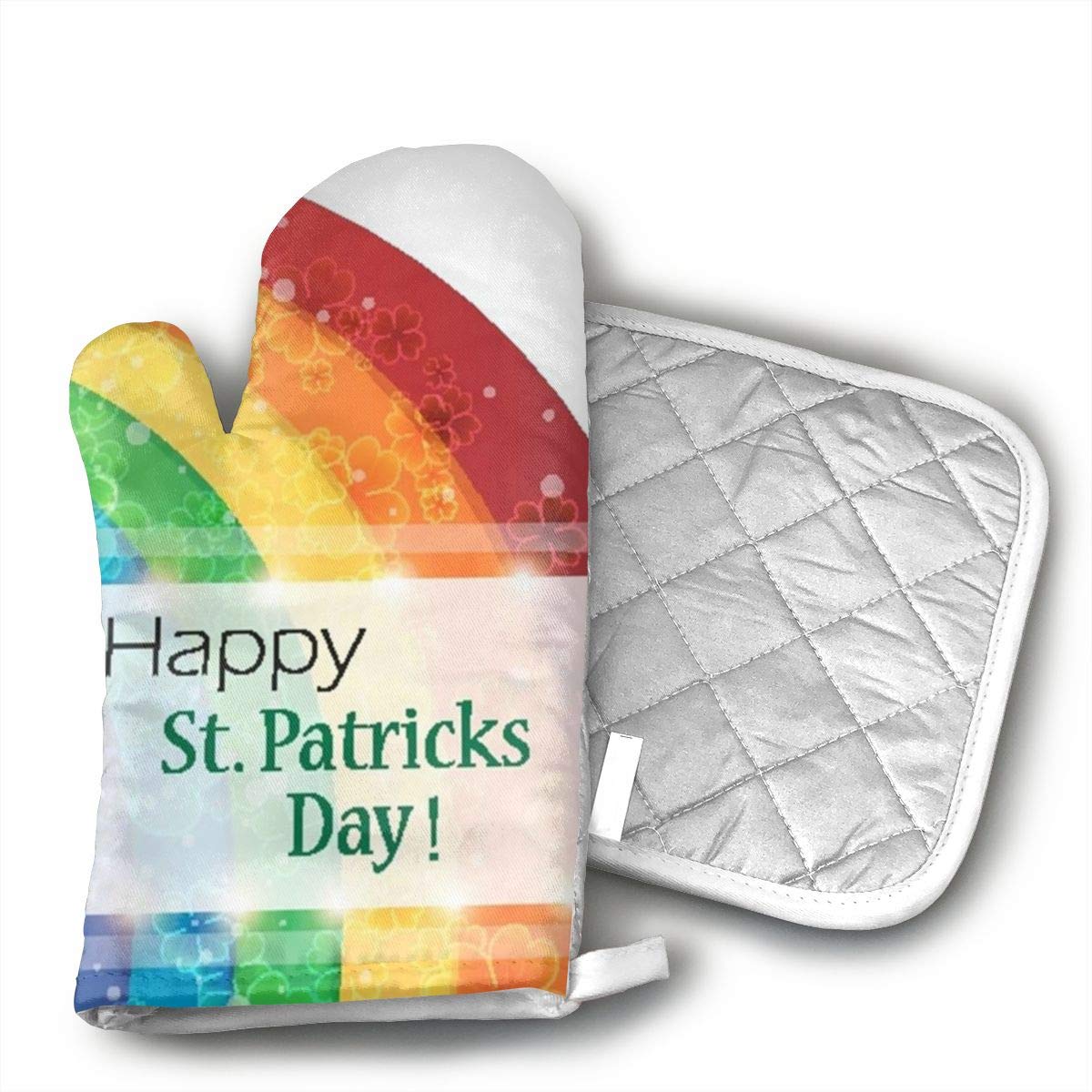 Wiqo9 St,Patrick's Day Rainbow Oven Mitts and Pot Holders Kitchen Mitten Cooking Gloves,Cooking, Baking, BBQ.