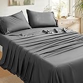 Bedlifes 100% Egyptian Cotton Sheets King Size-400 Thread Count Cooling Sheets for Hot Sleeper-Breathable Soft Silky Sateen Weave Luxury Bed Sheets with 16”Deep Pocket-4 Piece-King-Dark Grey