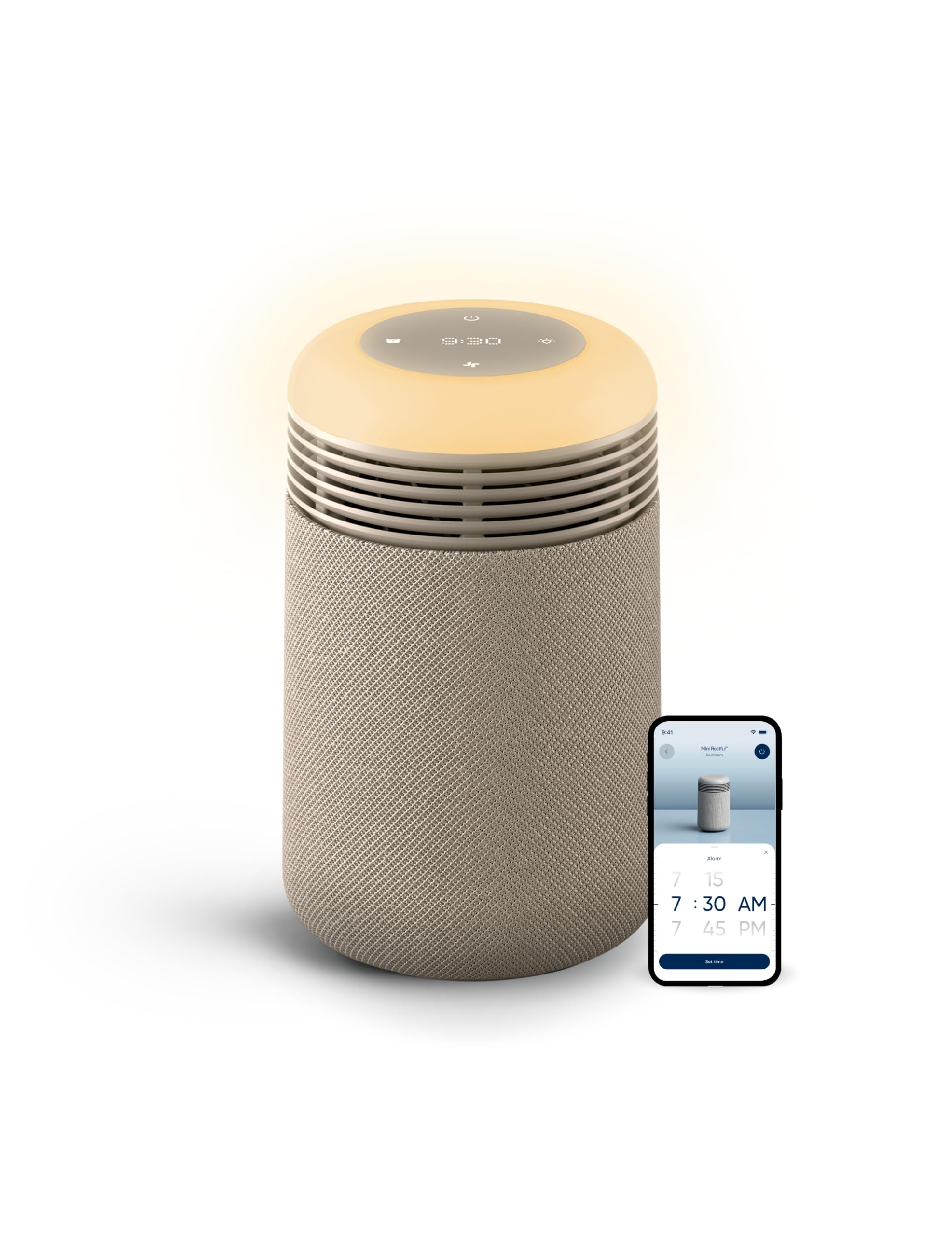 BLUEAIR Purifier for Bedroom – Mini Restful – Sunrise Clock with HEPASilent Filtration and Wake Up Light – Cleans Air and Supports Circadian Rhythm – USB-C and App Connectivity, Beige