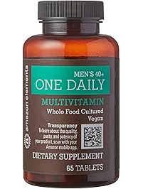 Amazon Brand - Amazon Elements Men&rsquo;s 40+ One Daily Multivitamin, 67% Whole Food Cultured, Vegan, 65 Tablets, 2 Month Supply