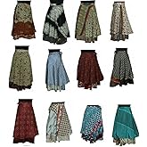 Indian Vintage Long Silk Wrap Skirts Boho Hippie Magic Flowers Summer Skirt Saree Skirt