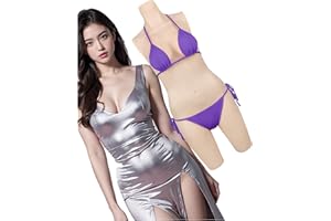 KUMIHO Silicone Bodysuit Silicone Breastplate for Crossdresser D Cup Fake Boobs Transgender Drag Queen, Nude, Cotton Filled D