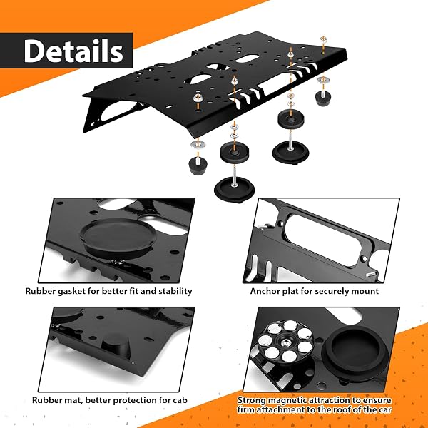 WEISEN NO DRILL STROBE LIGHT BAR CAB MOUNT KIT EMERGENCY LIGHT BAR COMPATIBLE WITH FORD F-150 2015-2024, FIT F-250 F-350 F-450 F-550 2017-2022