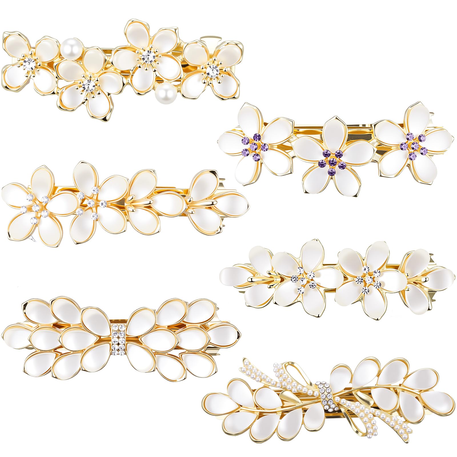 Photo 1 of Geyoga 6 Pieces Vintage Hair Barrettes for Women Retro Flower French Pearl Crystal Rhinestones Clips Hair Pins for Women Styling Accessories(Flower Style)