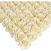 INSUNSIX Fake Roses,200PCS Artificial Stemless Roses 1.97in Foam Roses Flower Heads for Craft DIY Wedding Party Home Decoration(Cream Yellow)