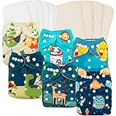 babygoal Reusable Cloth Diapers 6 Pack+6pcs Microfiber Inserts+4pcs Rayon from Bamboo Inserts, One Size Adjustable Washable Pocket Nappy Covers for Baby Boys,Rash-Free