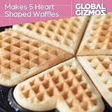 Global Gizmos Heart Shaped Waffle Maker 1000W Non-Stick 25x22 Pink view 6