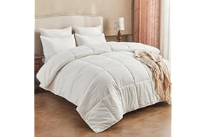 KUSNUG Climaloft Hybrid Wool Comforter Full Size with 100% Organic Cotton, Hypoallergenic Down Alternative Luxury Duvet Insert with Tabs, Temperature Regulating All-Season Bedding, White
