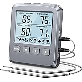 Vuwwey Dual Probe Meat Thermometer Digital for Cooking, Grilling & Smoking with Large LCD Backlight & Alarm, Kitchen Food Grill Thermometer, Smoker Accessories for BBQ, Oven, Oil Fry, Gifts for Men