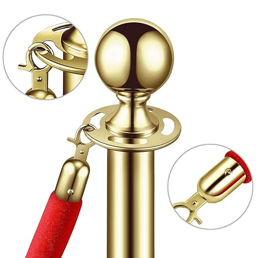 Gold Ball Round Top Crowd Control Queue Pole Barrier Ideal F Movie Theaters Flexzion Vip Stanchion With Red Velvet Rope Stainless Steel Set Of 2 Posts Red Carpet Party Line Dividers Decoration