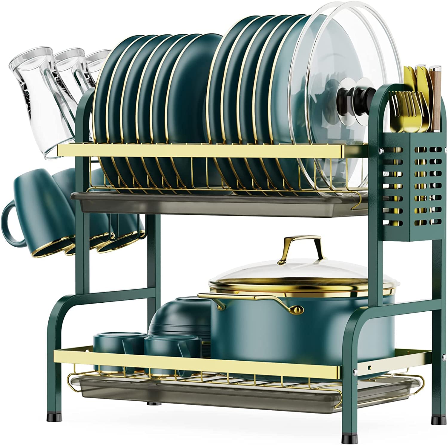 Photo 1 of *MISSING PARTS*
Dish Drying Rack,2 Tier Stainless Steel Dish Rack Drainboard Set,Utensil Holder, Cup Holder,Dish Drainer for Kitchen Counter,Space-Saving (Green Gold)