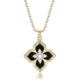 Women's Gold Lucky Floral Necklace -14K Gold Plated Dainty Flower Pendant | Cubic Zirconia Design Suit for Party Prom Daily Wear, Christmas Birthday Holiday Gift for Her Mom Wife Daughter Girlfriend