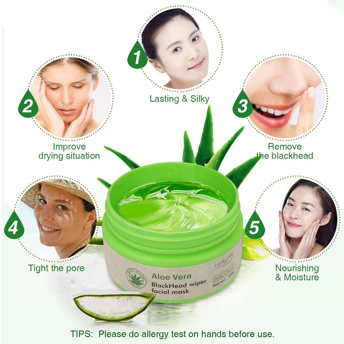 LuckyFine Aloe Vera Peel Off Facial Mask - Blackhead Removal - Purifying Deep Cleansing - Acne Treatment - Oil Control - Facial Moisturizing - Face Whitening - Soothing & Moisture Skin : Beauty