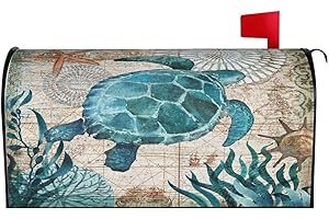 Abucaky Blue Sea Turtle Nautical Map Retro Ocean Mailbox Cover Magnetic Waterproof Mailbox Wraps Post Letter Box Decor 21x18 in