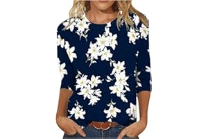MAMIDAY 2024 Floral Printed Tops for Women Trendy 3/4 Sleeve Shirts Loose Fit Casual Dressy Blouses Soft Color Block Tees