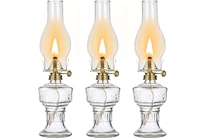 SYOENK 3 Pieces Rustic Oil Lamp, Kerosene Lamp for Indoor Use Vintage Hurricane Lamo Emergency Glass Oil Lamps Classic Decorative Oil Lamp for Home Tabletop Emergency Lighting 12.6 Inch Height