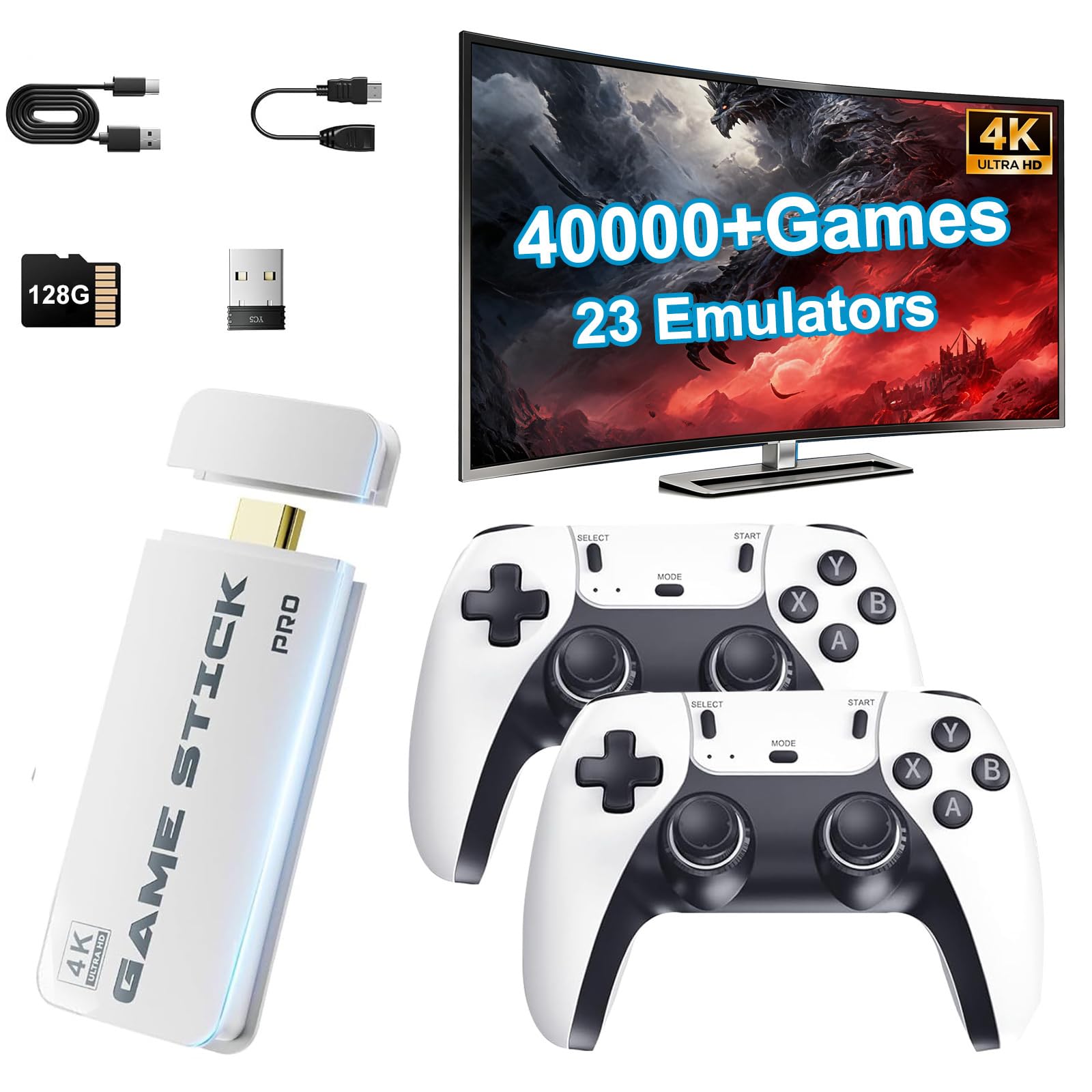 Photo 1 of ****FOR PARTS/ NON-FUNCTIONAL**** 2026 New Upgrade Retro Gaming Console Pro,Video Games Consoles with 4K HDMI,Built-in 40000+ Games & 23 Emulators,Plug and Play Video Gaming Consoles with Upgrade Dual 2.4G Wireless Controllers (128G)