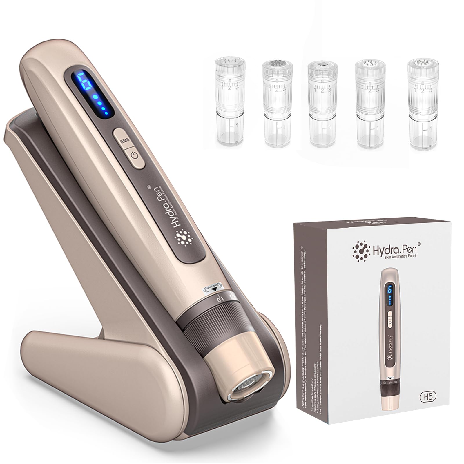 Hydra.Pen H5 Microneedling Pen, EMS Microcurrent + Automatic Application of Serum + Microneedling 3 in 1 Skin Care Tool for Skin Care, Wrinkles, Scars and Hair Loss, Gifts for Women/Men, Gold