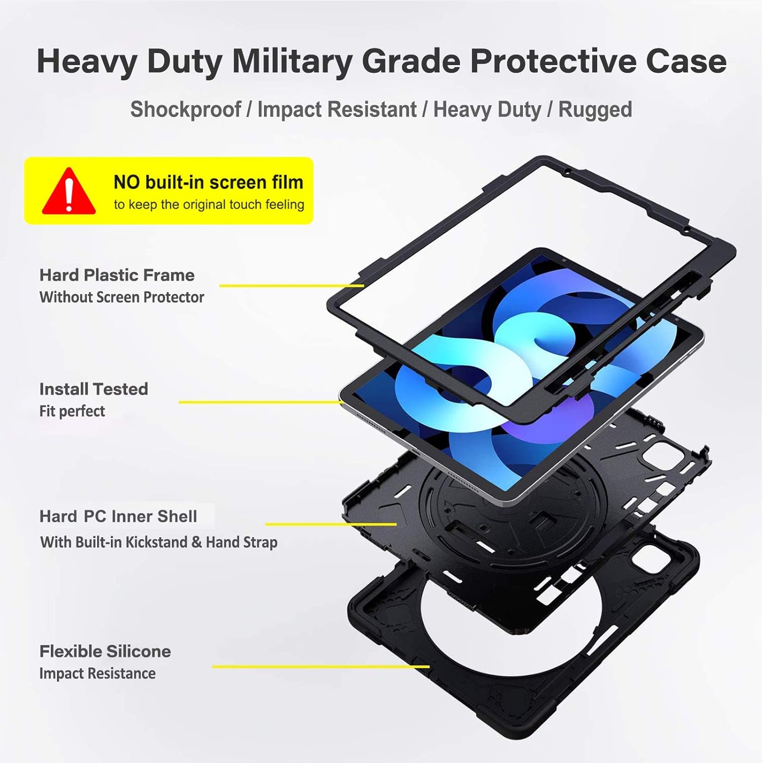 Gerutek for iPad Air 11 inch Case M4/M3/M2 (2026/2025/2024),Shockproof Rugged iPad Air 5th/Air 4th Generation/Pro 11 Case with 360 Rotating Stand - Image 4