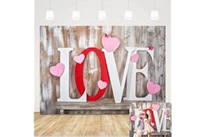 QIAN Valentine's Day Backdrops Pink Love Heart Retro Wooden Wall Photography Background Wedding 7x5ft Photo Background Newborn Bridal Shower Birthday Party Banner Decor Mother's Day Photo Studio Props