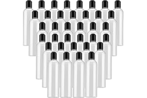 MUKLEI 40 Pack 8 Oz Plastic Bottles with Disc Top Caps, Refillable Clear Travel Squeeze Lotion Bottles Containers with Black 