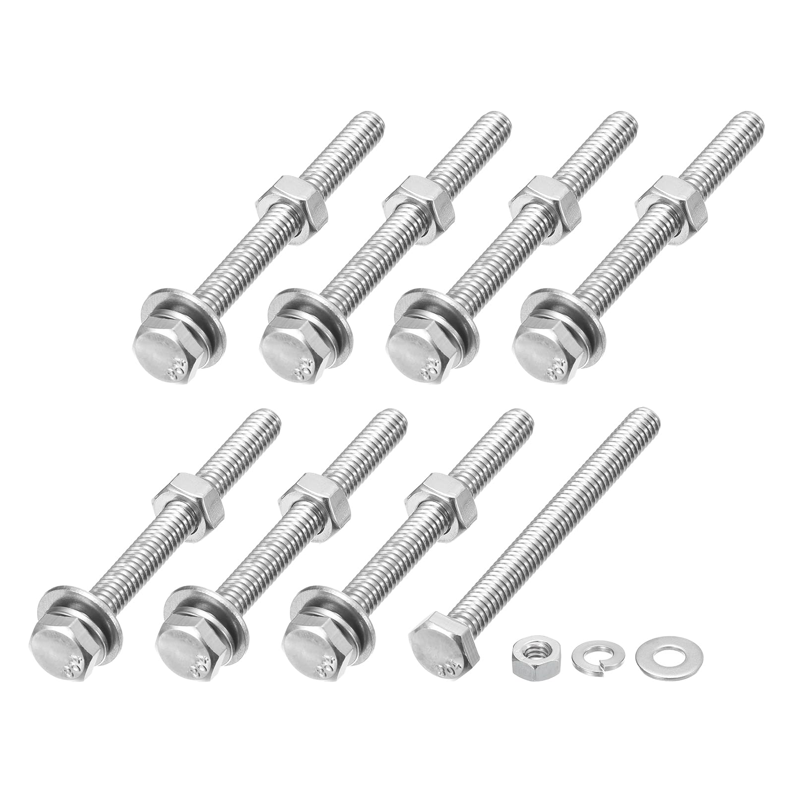 METALLIXITY Hex Head Screws Bolts, Nuts, Flat & Lock Washers Kits (1/4-20x2-3/4") 8 Set, Stainless Steel Fully Threaded Machine Screws Bolt Set - for Home Appliance Equipment