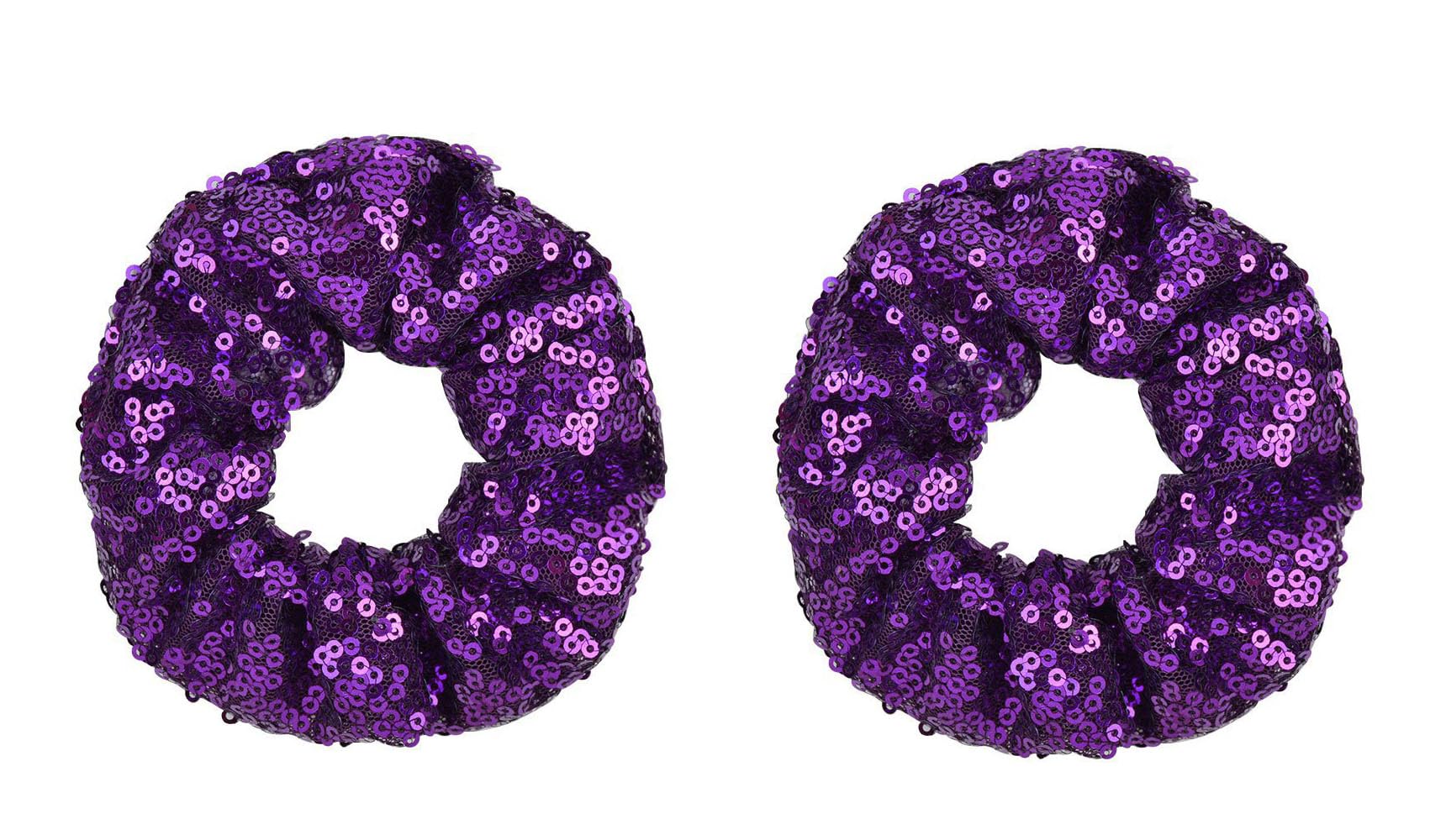 ZOONAI Women Teen Girls Sequins Satin Scrunchies Hair Accessories Elastic Sparkly Hair Ponytail Holder Hair Tie - Set of 2 (Deep Purple)