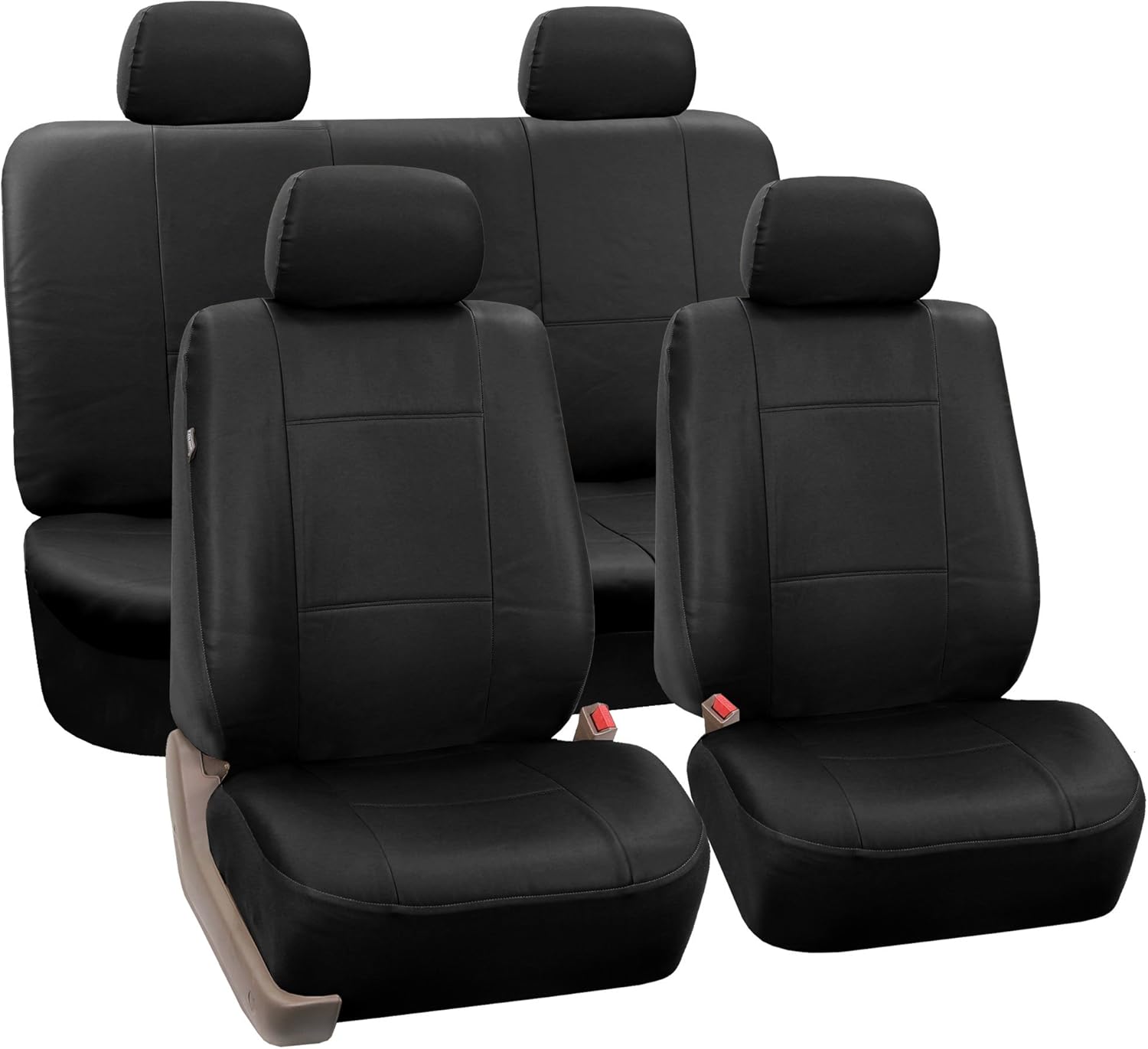 FH Group Universal Fit Seat Cover Faux Leather (Black) (Full Set with