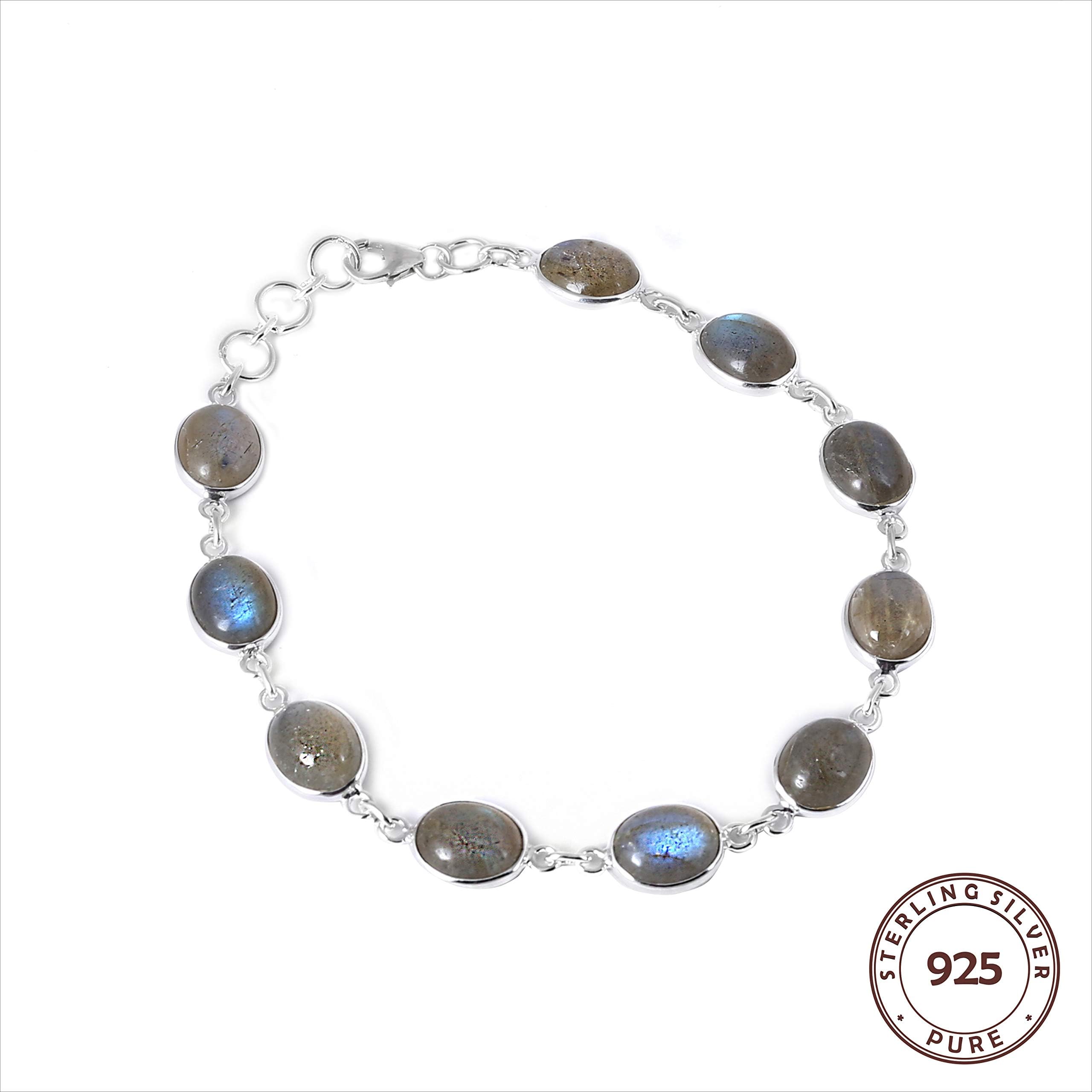CHIMERA 92.5 Sterling Silver Adjustable Designer Bracelet Stylishly Designed with Natural Labradorite Gemstone for Girls