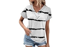 NAKHOPAZ Womens T Shirts,2023 Dressy Casual Summer V Neck Short Sleeve Button Tops Cotton Basic Tee Comfy Office Blouse