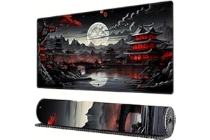 Japanese Desk Mat Full Moon Desk Pad Black Red Large Mouse Pad Gaming Mousepad Extended Laptop Computer Mouse Keyboard Mat-11
