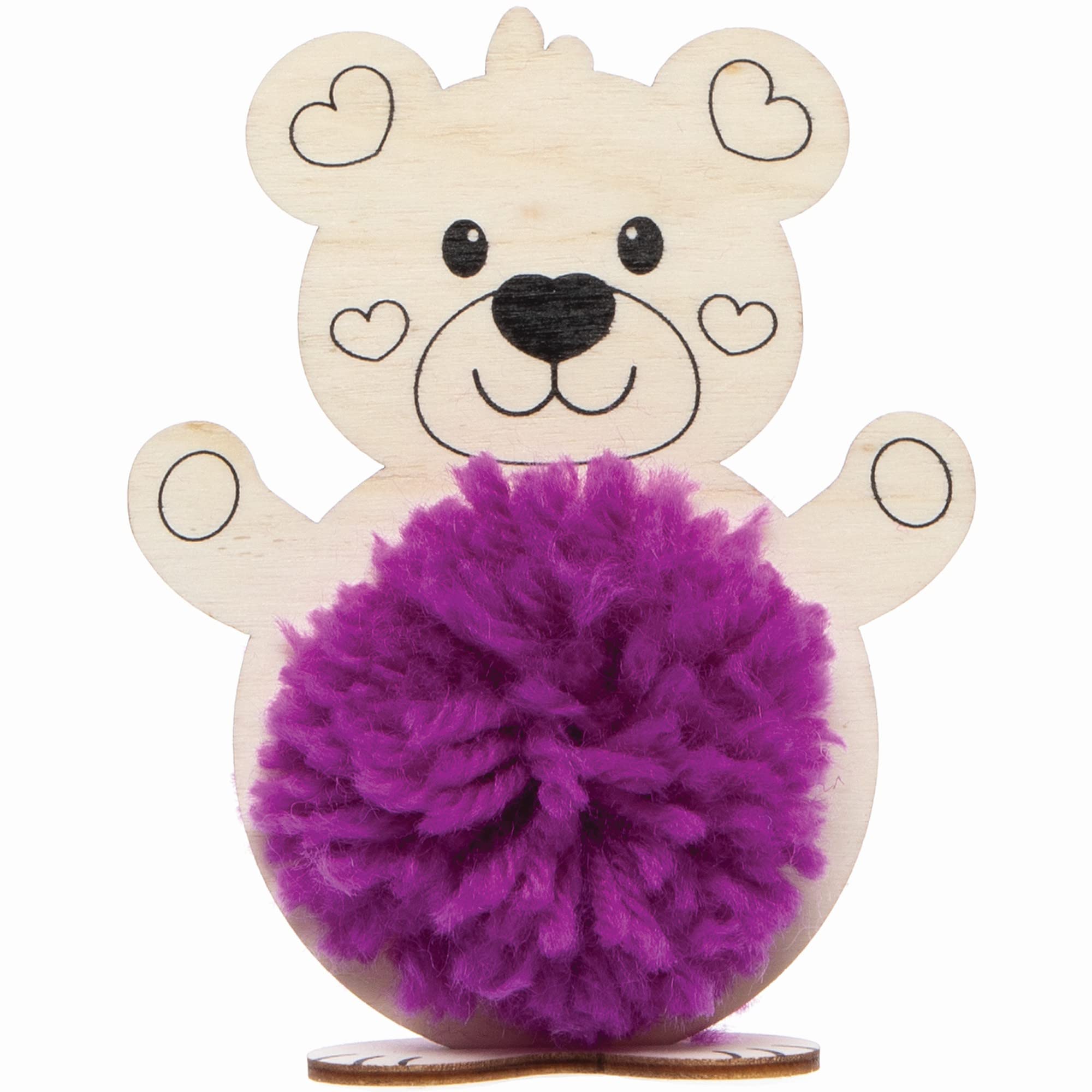 Baker Ross Love Bear Wooden Pom Poms Kits - Pack of 3, Valentine's Pom Poms Crafts for Kids (FC375)