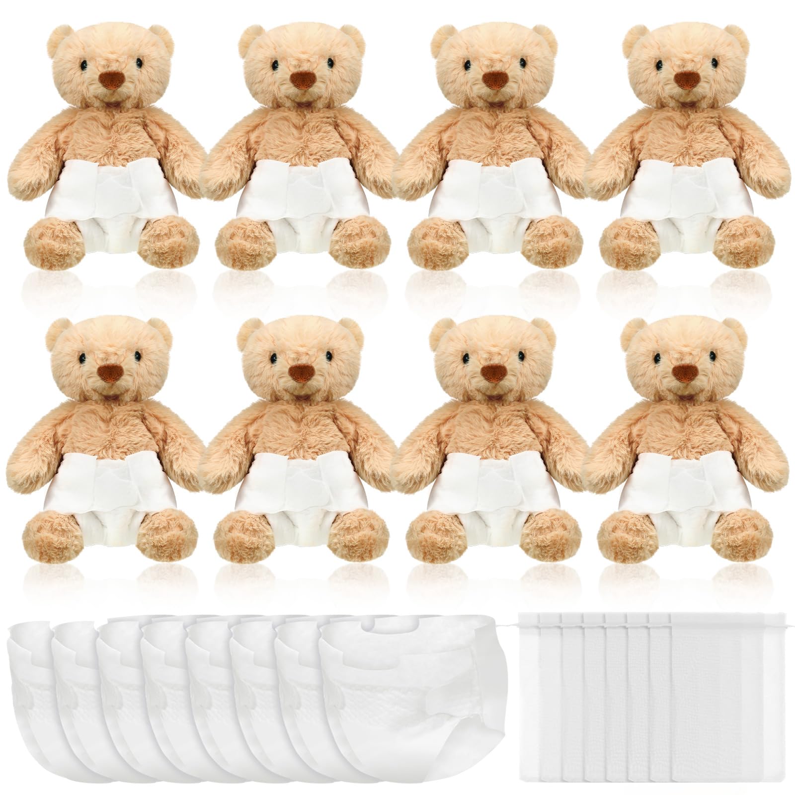 Photo 1 of ***missing a bear****Seenelling 8 Sets Brown Bear Blindfolded Diaper Changing Baby Shower Games Flip Cup Games Prizes 8 Plush 8 Diapers 8 Gift Bags for Baby Shower Gender Reveal Raffle Party Game