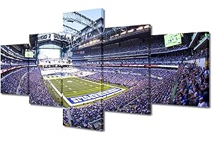 TUMOVO Lucas Oil Stadium Pictures American Soccer Paintings 5 Panel Canvas Wall Art Colts American Sports Stadium Artwork Home Decor for Living Room Bedroom Office Giclee Framed Ready to Hang (50"Wx24"H)