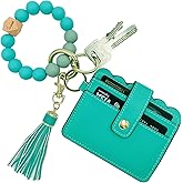 TSNSOEEO Keychain Wallet Wristlet Small Credit Card Holder Bracelet Key Chain Purse Bangle Tassel Beads Key Rings for Women